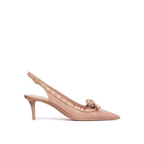 Valentino Garavani Slingback Pumps – Pink Patent Leather Bow Heels with Gold Studs for Women