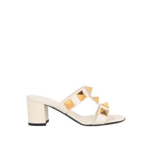Valentino Garavani Roman Stud Sandals – Off-White Leather Slip-On Heeled Sandals for Women