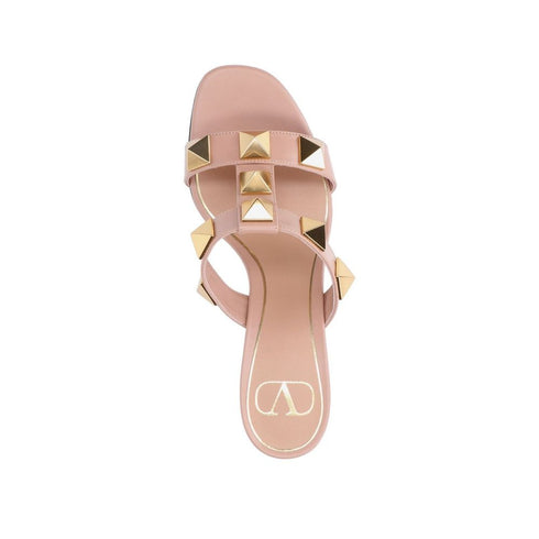 Valentino Garavani Roman Stud Sandals – Pink Leather Slip-On Block Heels for Women