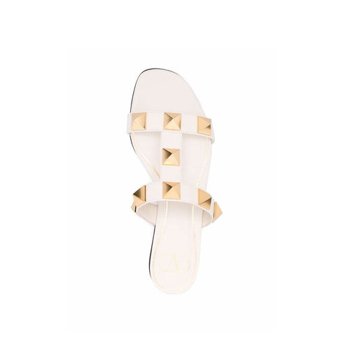 Valentino Garavani Women's White Roman Stud Flat Sandals in Calf Leather