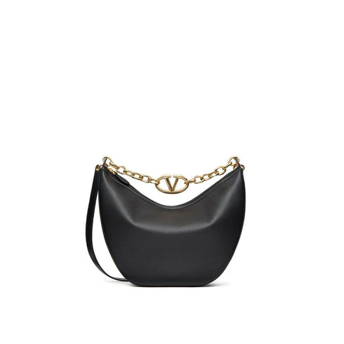 Valentino Garavani VLogo Moon Medium Hobo Bag Black Grainy Calfskin – Women