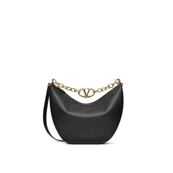 Valentino Garavani VLogo Moon Medium Hobo Bag Black Grainy Calfskin – Women