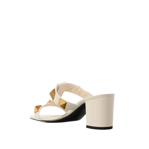 Valentino Garavani Roman Stud Sandals – Off-White Leather Slip-On Heeled Sandals for Women