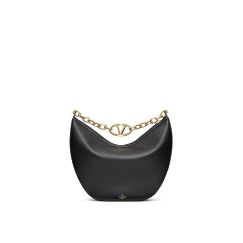 Valentino Garavani VLogo Moon Medium Hobo Bag Black Grainy Calfskin – Women
