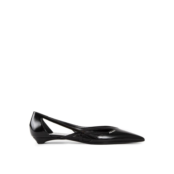 Prada Brushed Leather Cut-Out Ballerina Flats Black Calfskin Shoes for Women