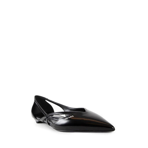 Prada Brushed Leather Cut-Out Ballerina Flats Black Calfskin Shoes for Women
