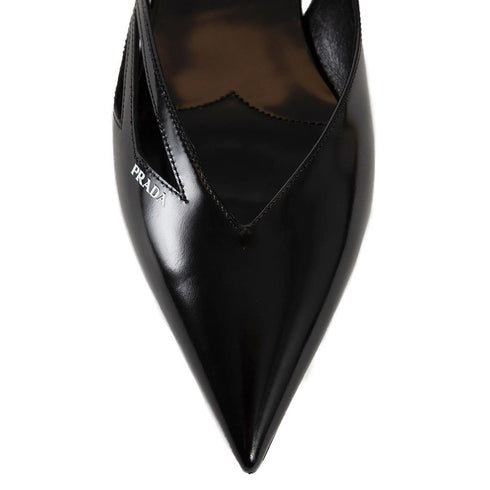 Prada Brushed Leather Cut-Out Ballerina Flats Black Calfskin Shoes for Women