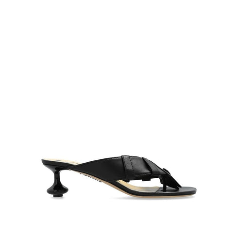 Loewe Toy Panta Leather Sandals – Black Lambskin Round Toe Mules for Women, 45mm Heel