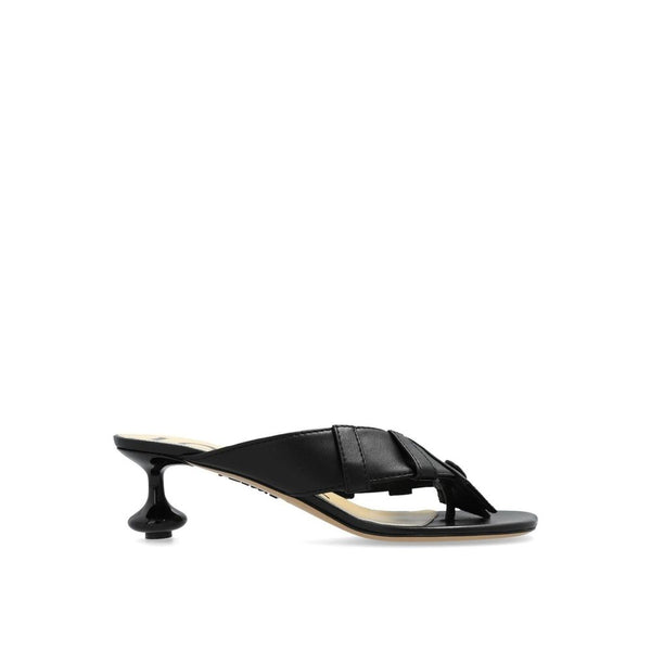 Loewe Toy Panta Leather Sandals – Black Lambskin Round Toe Mules for Women, 45mm Heel