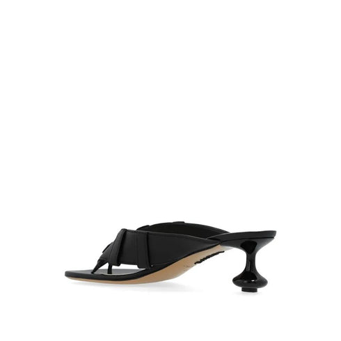 Loewe Toy Panta Leather Sandals – Black Lambskin Round Toe Mules for Women, 45mm Heel