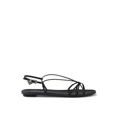 Prada Strappy Flat Sandals – Women's Black Calf Leather Open Toe Designer Shoes