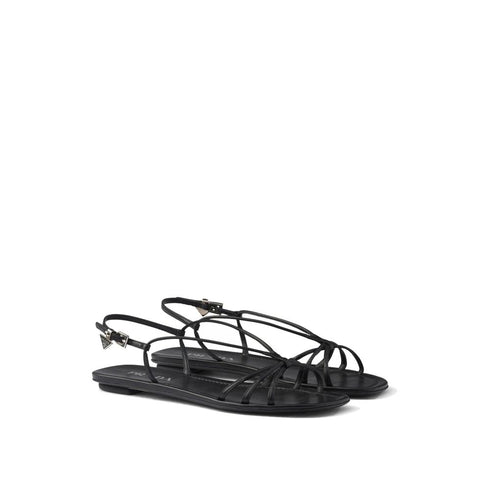 Prada Strappy Flat Sandals – Women's Black Calf Leather Open Toe Designer Shoes