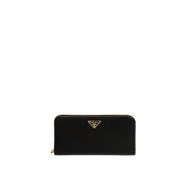Prada Nylon Logo Zip-Around Wallet with Leather Lining in Black for Women