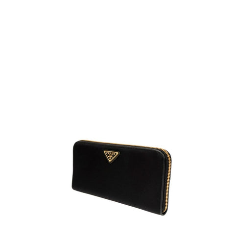 Prada Nylon Logo Zip-Around Wallet with Leather Lining in Black for Women