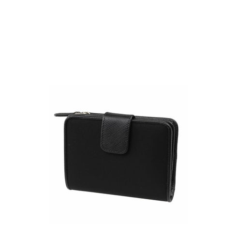 Prada Black Nylon and Leather French Wallet with Silver Logo for Women