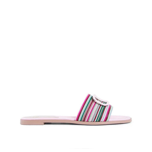 Valentino Garavani Multicolor V Logo Signature Leather Slides – Women’s Flat Sandals