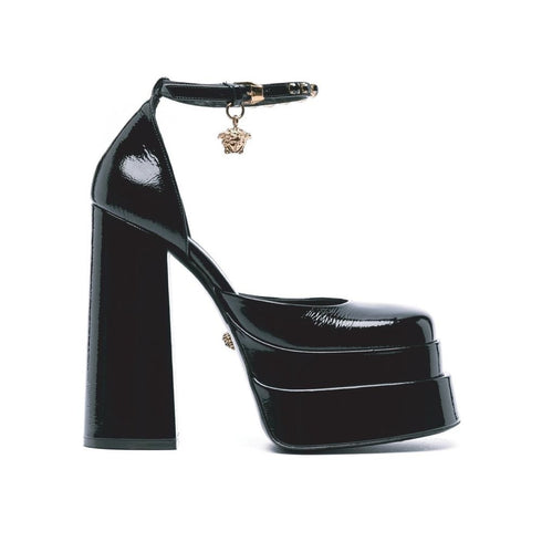 Versace Black Patent Leather Medusa Platform Sandals - Women’s