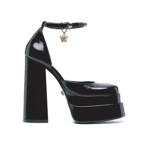 Versace Black Patent Leather Medusa Platform Sandals - Women’s