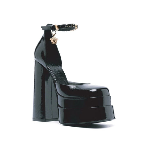 Versace Black Patent Leather Medusa Platform Sandals - Women’s