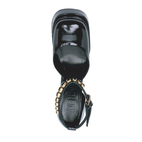 Versace Black Patent Leather Medusa Platform Sandals - Women’s
