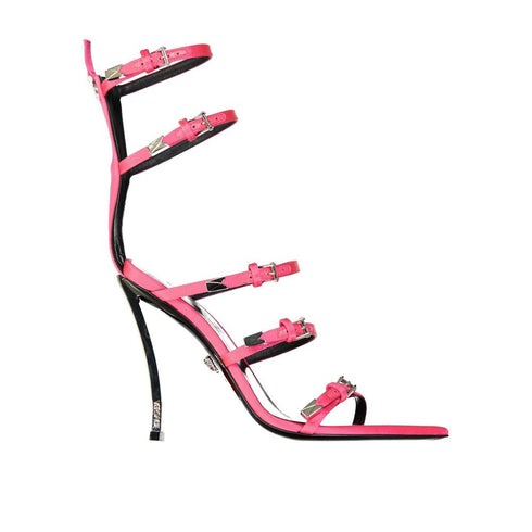 Versace Pin-Points High Heel Sandals – Pink Silk Strappy Stiletto Heels for Women