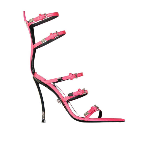 Versace Pin-Points High Heel Sandals – Pink Silk Strappy Stiletto Heels for Women