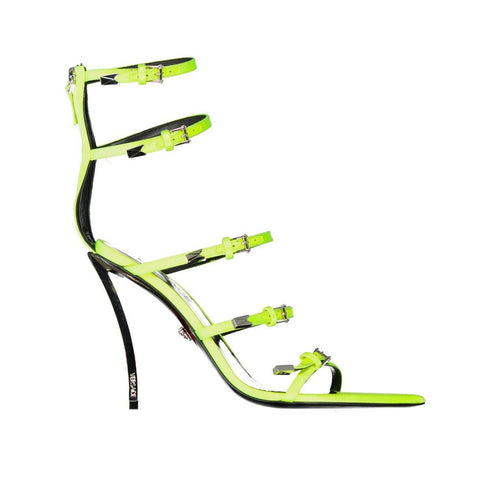 Versace Pin-Points High Heel Sandals – Neon Yellow Silk Strappy Stiletto for Women