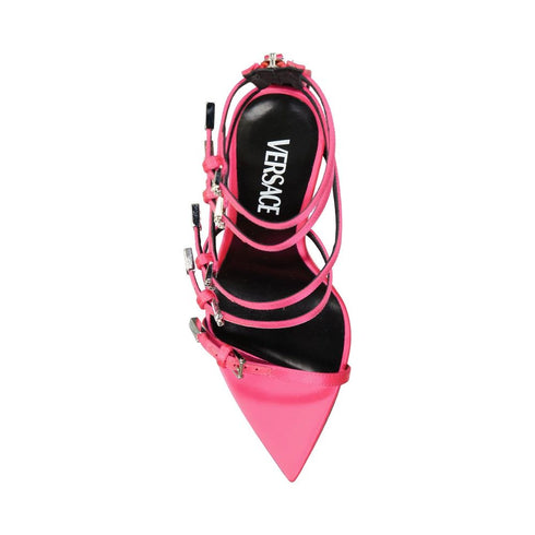 Versace Pin-Points High Heel Sandals – Pink Silk Strappy Stiletto Heels for Women
