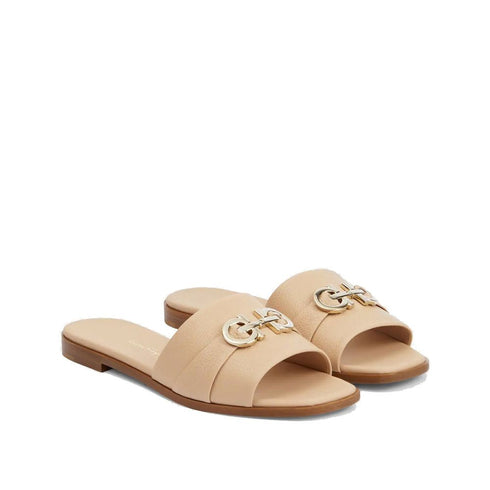 Salvatore Ferragamo Beige Leather Flat Sandals – Women's Italian Slides