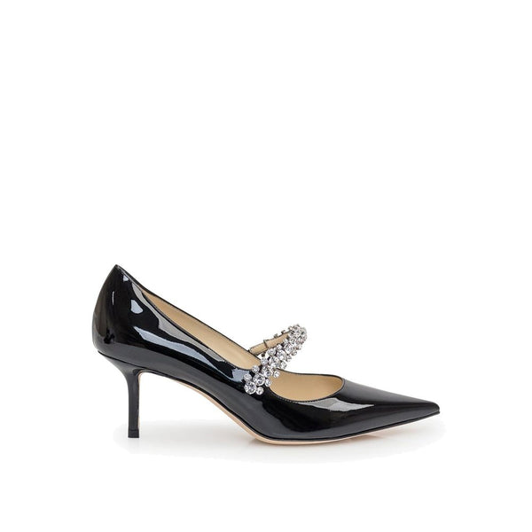 Jimmy Choo Black Patent Leather Bing Crystal Strap Heels Pumps - Women’s