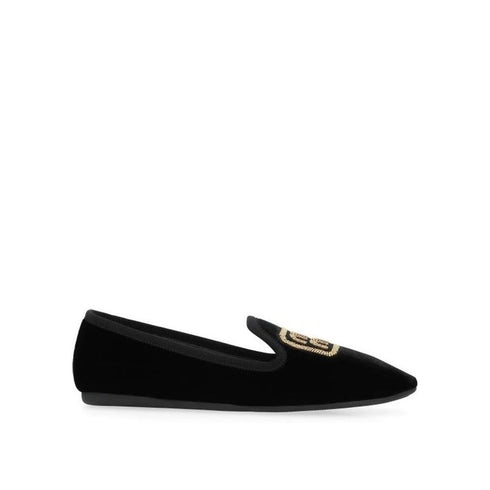 Miu Miu Black Logo Embroidered Velvet Flats Loafers – Women’s Shoes