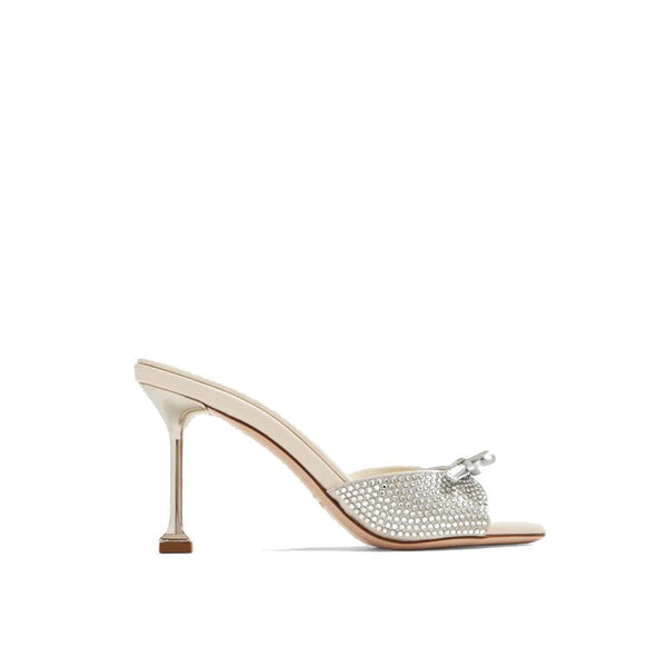 Miu Miu Crystal Bow Mules – Beige Leather & Silk – Women’s Heels