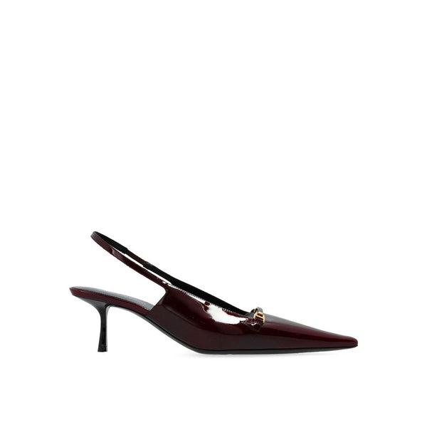 Saint Laurent Carine Slingback Pumps – Red Burgundy Patent Leather Heels for Women