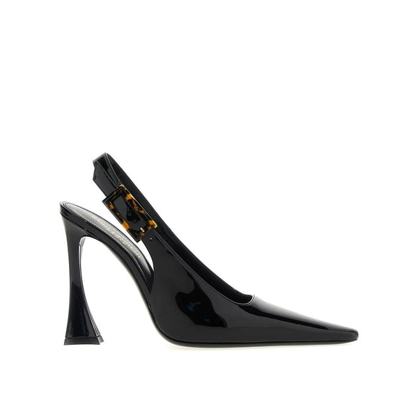 Saint Laurent Dune Black Patent Leather Slingback Pumps with Flared Heel - Women’s