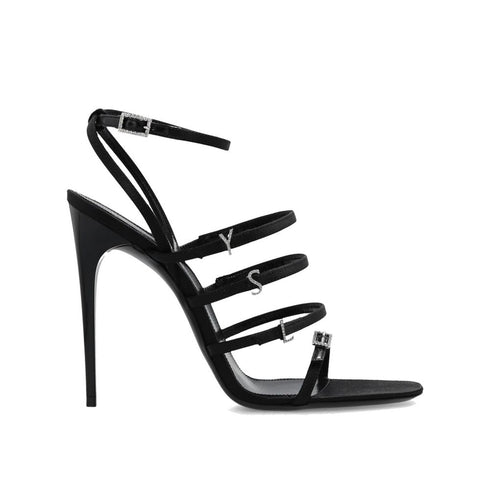 Saint Laurent Jerry Black Satin Sandals with Crystal Details – Women's