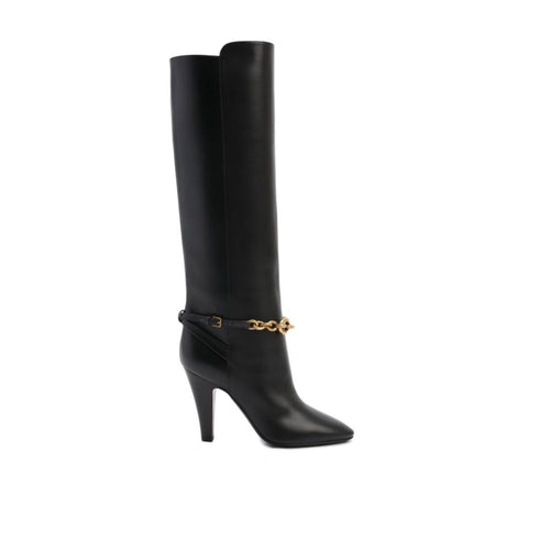 Saint Laurent Chain Leather Boots Black Calfskin - Women’s