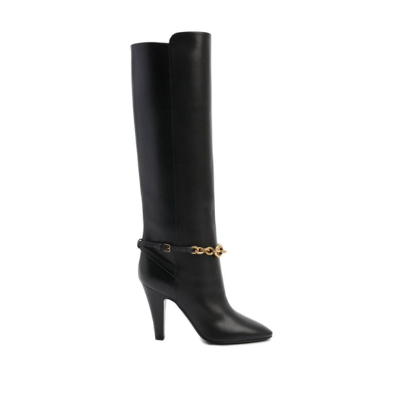 Saint Laurent Chain Leather Boots Black Calfskin - Women’s