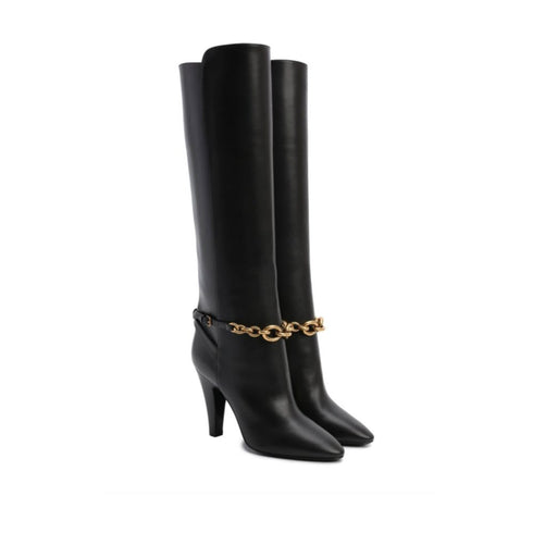 Saint Laurent Chain Leather Boots Black Calfskin - Women’s