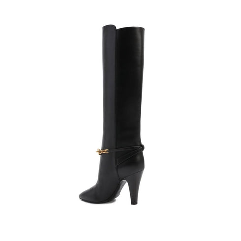 Saint Laurent Chain Leather Boots Black Calfskin - Women’s