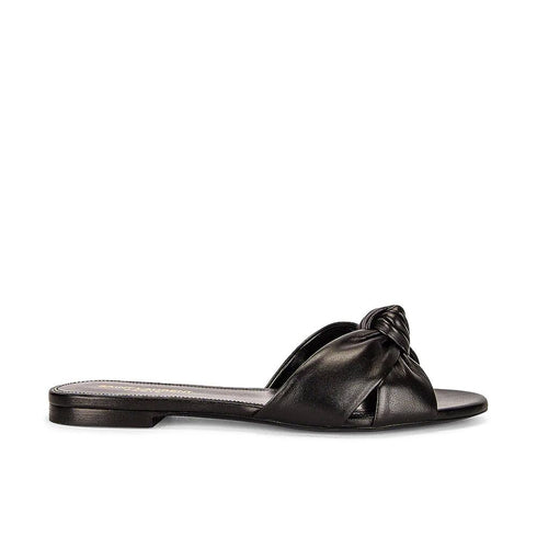 Saint Laurent Black Leather Flat Slides Sandals for Women