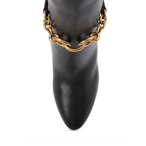Saint Laurent Chain Leather Boots Black Calfskin - Women’s