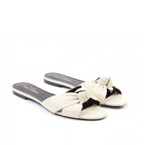 Saint Laurent White Leather Flat Slides Sandals for Women