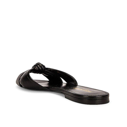 Saint Laurent Black Leather Flat Slides Sandals for Women