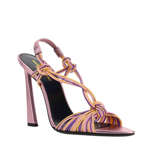 Saint Laurent Pool 105 Pink Yellow Purple Leather Heel Sandals - Women’s