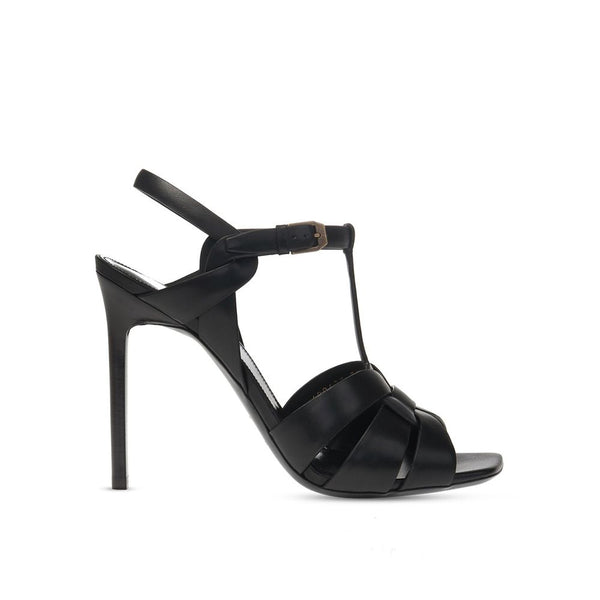 Saint Laurent Tribute Sandals for Women – Black Calf Leather Heels