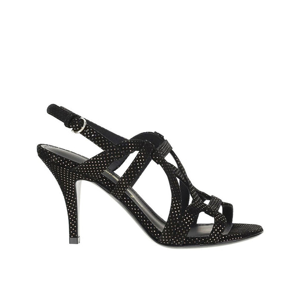 Salvatore Ferragamo Gal Sandals – Black Suede Heeled Strappy Evening Heels – Women’s