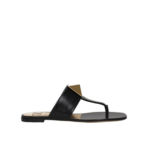 Valentino Garavani One Stud Thong Sandals – Black Leather Flat Slides for Women