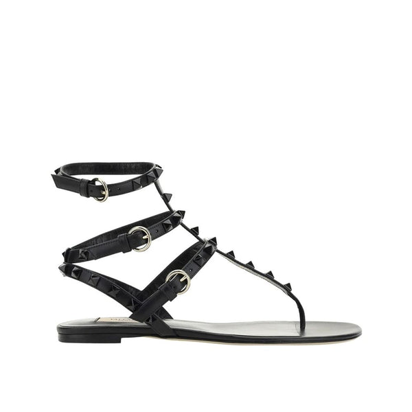 Valentino Garavani Rockstud Flip-Flop Sandals – Black Leather Flat Sandals for Women