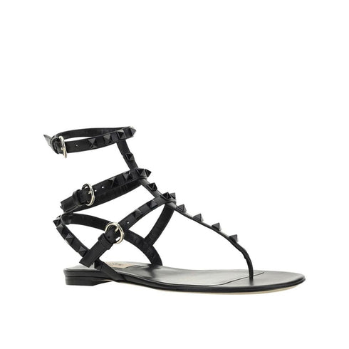 Valentino Garavani Rockstud Flip-Flop Sandals – Black Leather Flat Sandals for Women