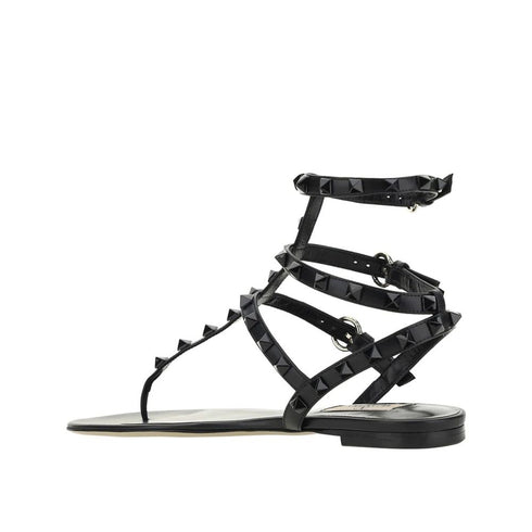Valentino Garavani Rockstud Flip-Flop Sandals – Black Leather Flat Sandals for Women